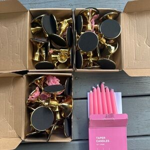 Gold candlestick holders and Pink Candlesticks